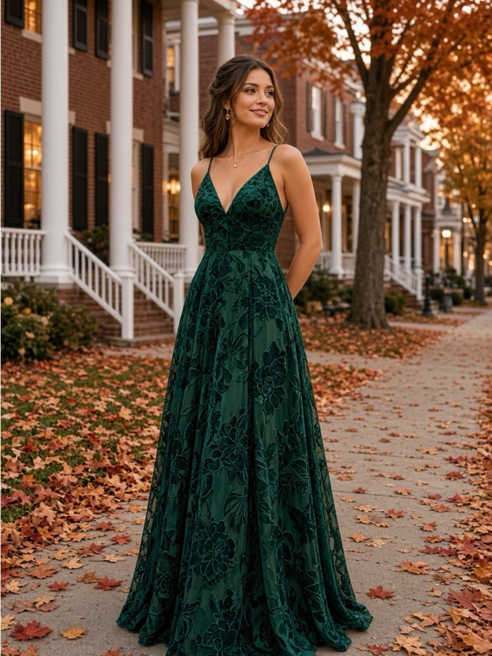 BCX Dark Green Floral Velvet Overlay Maxi Gown size 1 NWT